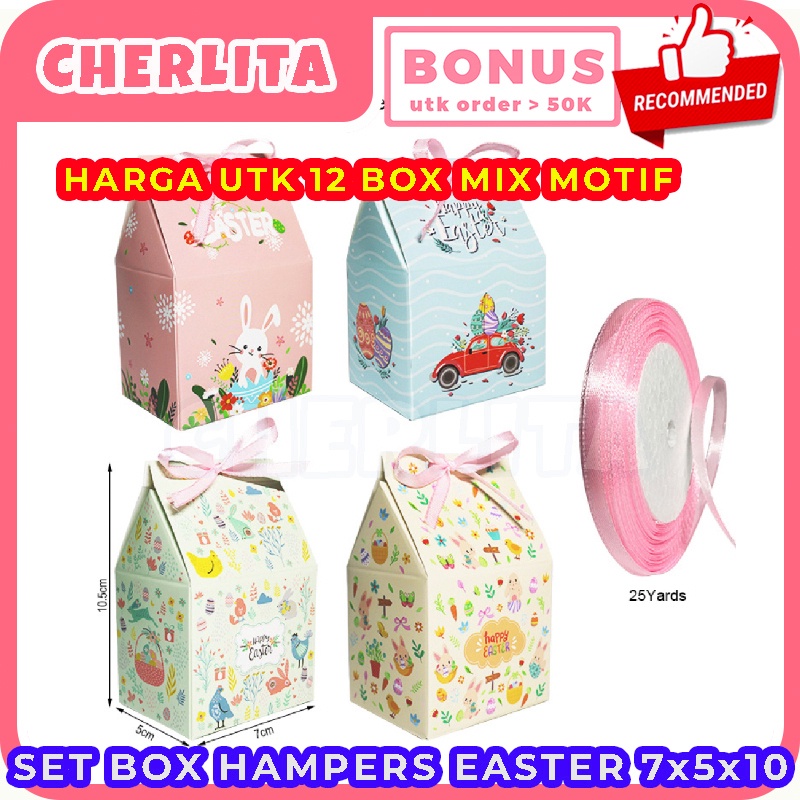 

12 Pcs Kotak Permen Easter Ni Hampers Paskah Box With Hangtag Pita Satin