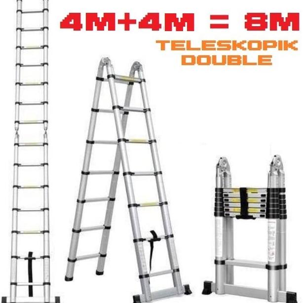 Tangga Teleskopik Double 8M / 8 Meter Type A Tangga Lipat Aluminium