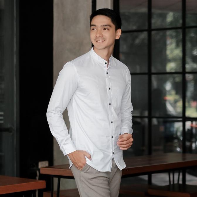 Kemeja Polos Kerah Shanghai Baju Koko Pria Busana Muslim Modern HITAM