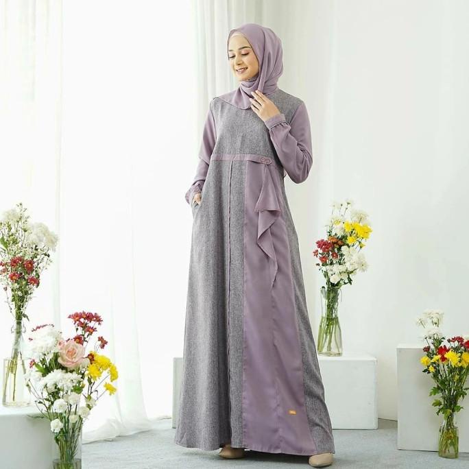 Gamis Nibras NB A81 Warna Ungu Lilac Busui Elegan Dress Terbaru Adem