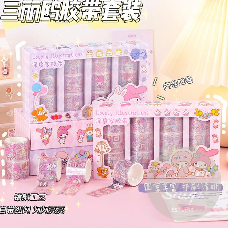 

Stiker Sanrio Roll Momo Washi Tape Lucu Melody Kuromi Cinamonroll Mainan Anak Sticker Karakter Edukasi Lucu