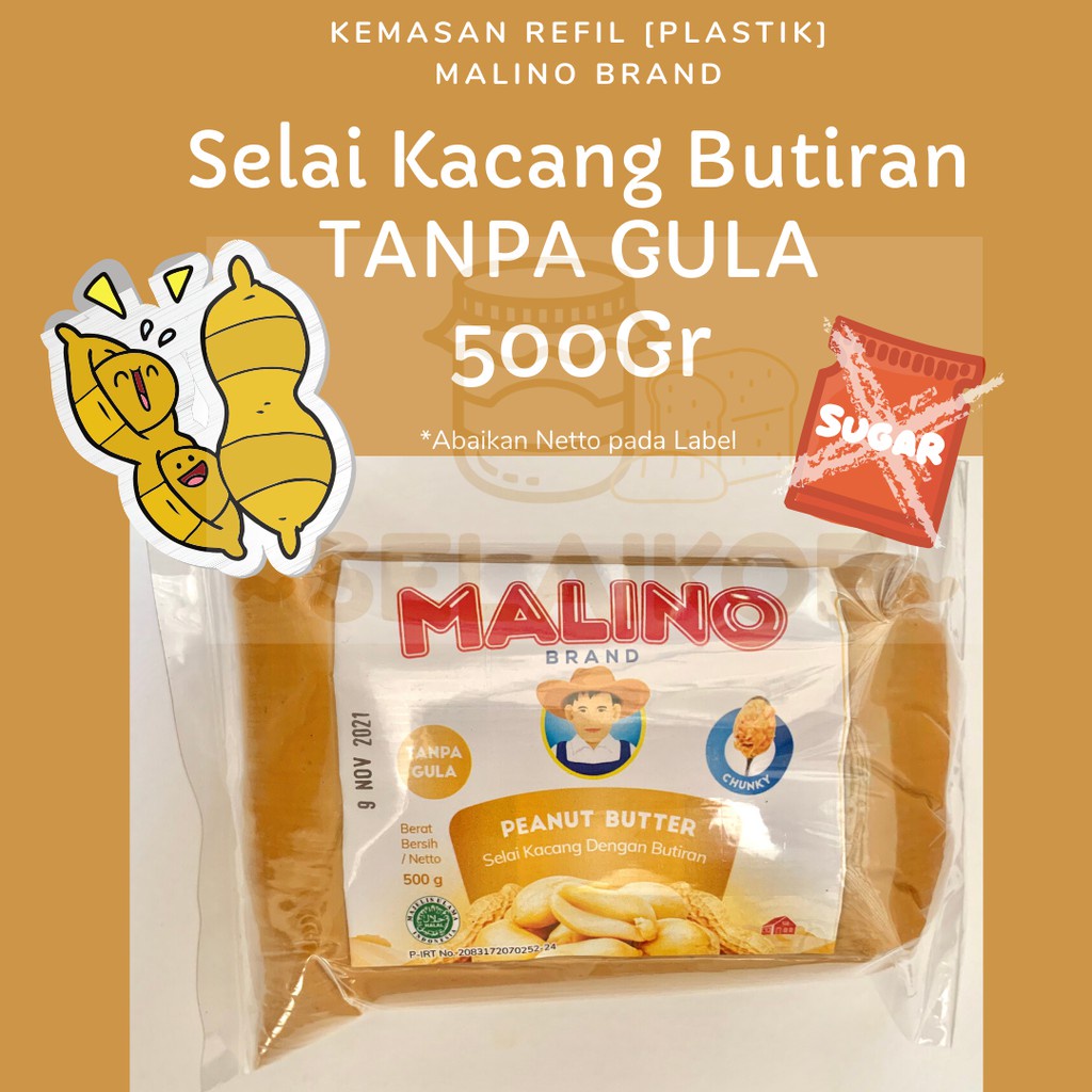 

Selai Kacang Butiran Tanpa Gula Peanut Butter Chunky No Sugar 500Gr Malino Brand