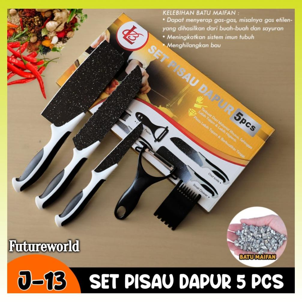 Pisau Set Dapur Isi 5Pcs Hitam Pisau dapur 5 Pcs pisau daging 1 set serbaguna