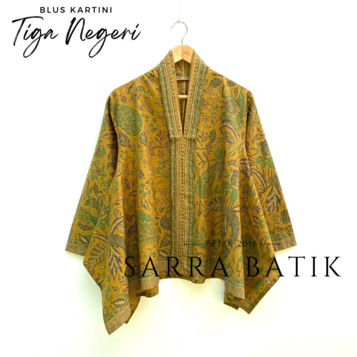 (SALE) PREMIUM Blus Kartini Tiga Negeri Batik Katun Atasan Formal V-Neck TERMURAH