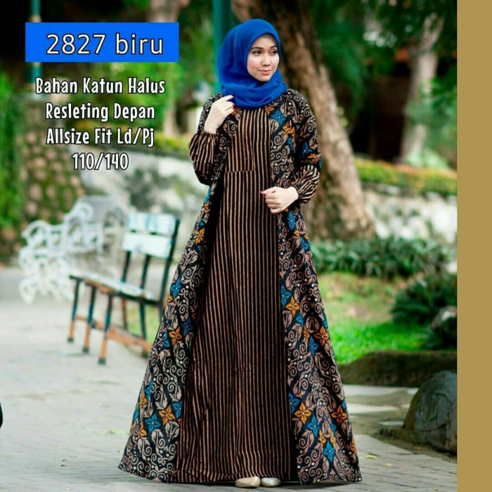 (SALE) New Gamis Batik Wanita Modern Kombinasi Polos-Gamis Batik Pekalongan PROMO SPECIAL