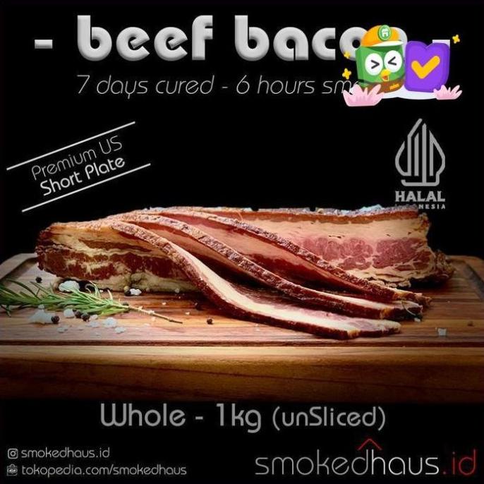 

Beef Bacon - Whole Pack 1Kg - Unsliced | Daging Sapi Asap | Halal Purwinata