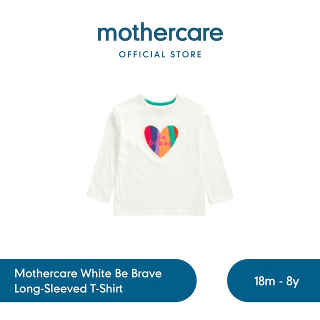 Mothercare White Be Brave Long-Sleeved T-Shirt - Kaos Lengan Panjang Anak Perempuan (Putih)