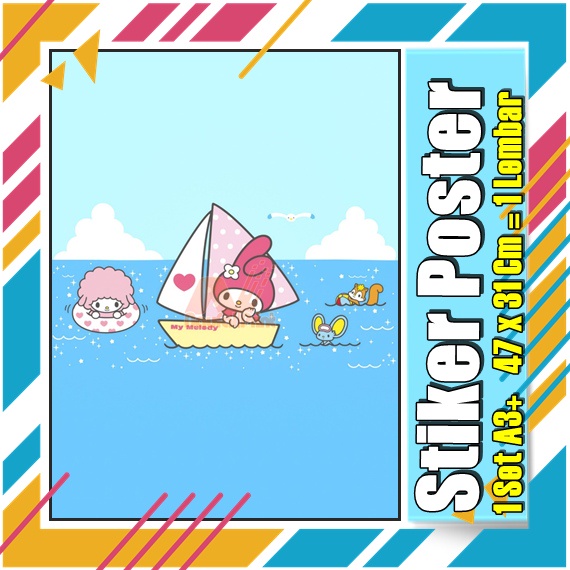 Stiker Poster A3 Hello Kitty My melodi kucing Karton Pink Lucu Imut Anak Gambar Cetak Sticker Custom