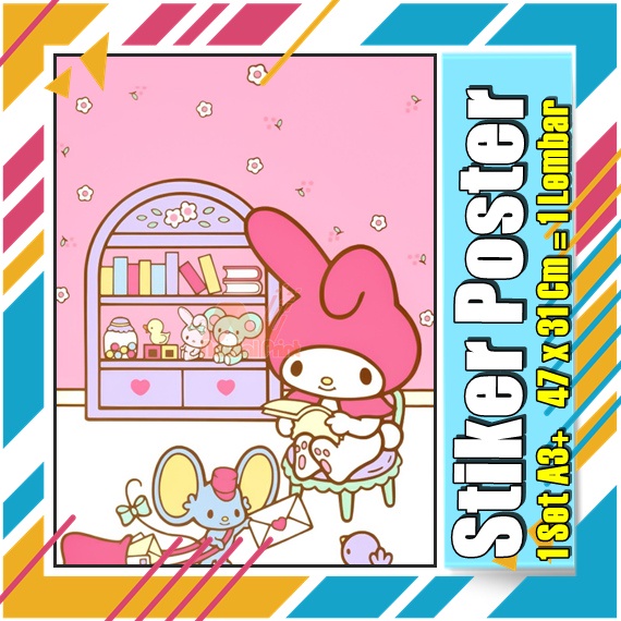 Stiker Poster A3 Hello Kitty My melodi kucing Karton Pink Lucu Imut Anak Gambar Cetak Sticker Custom