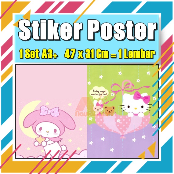 Stiker Poster A3 Hello Kitty My melodi kucing Karton Pink Lucu Imut Anak Gambar Cetak Sticker Custom
