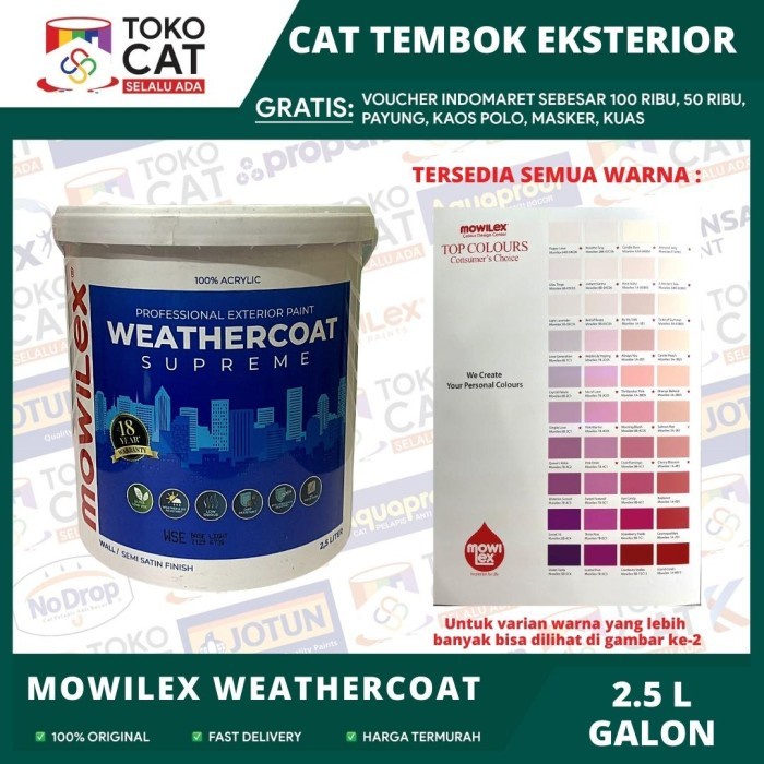 Cat Tembok Luar Mowilex Weathercoat SUPREME Warna Putih 2,5 Liter Galon // Cat Tembok Eksterior // Cat Tembok Exterior