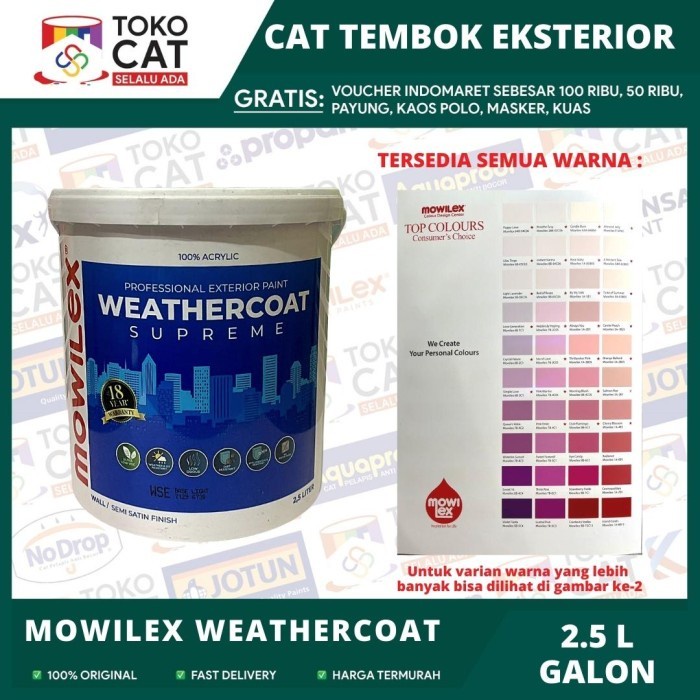 Cat Tembok Luar Mowilex Weathercoat SUPREME Warna Putih 2,5 Liter Galon // Cat Tembok Eksterior // C