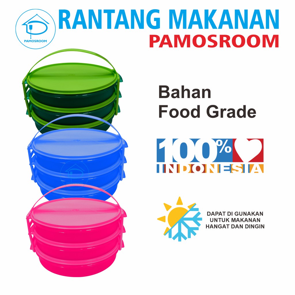 Pamosroom Rantang Susun Plastik 3 Susun Wadah Saji Makanan Rantang Catering Kotak Makan 5 Sekat