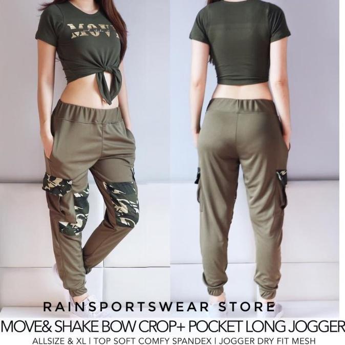 Move Pocket Set Army - Baju Olahraga Wanita Senam Aerobic Zumba Yoga