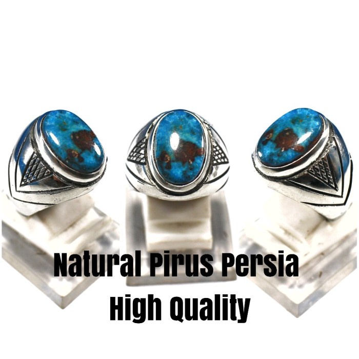 [Baru] Cincin Batu Akik Natural Pirus Asli Persia Motif Mantap Harga Termurah Diskon