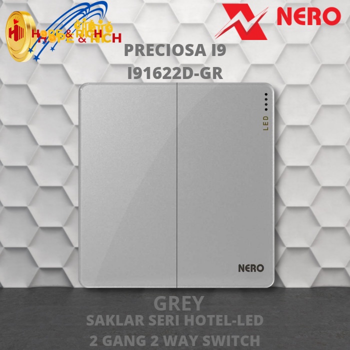 [New] Nero Preciosa I91622D-Grey Saklar Seri Hotel 2 Gang 2 Way  Led Diskon