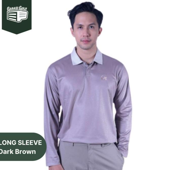 Fashion Pria | Gwolf Mens Long Sleeve Dark Brown - Baju Kaos Polo Shirt Golf Kekinian
