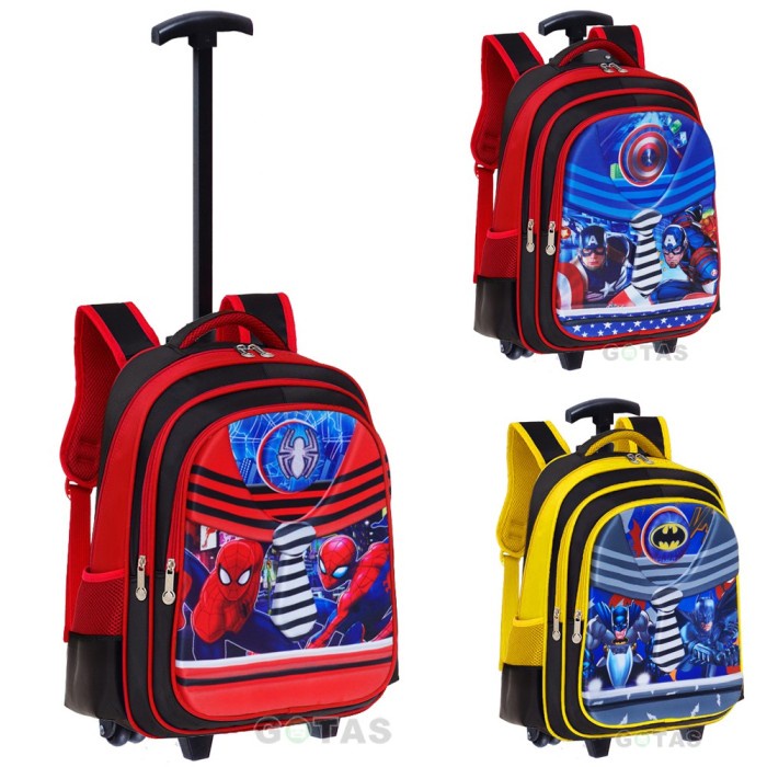 [Original] Garansi Tas Ransel Troli Sekolah Sd Spiderman 3D 3Kantong Trolley Berkualitas