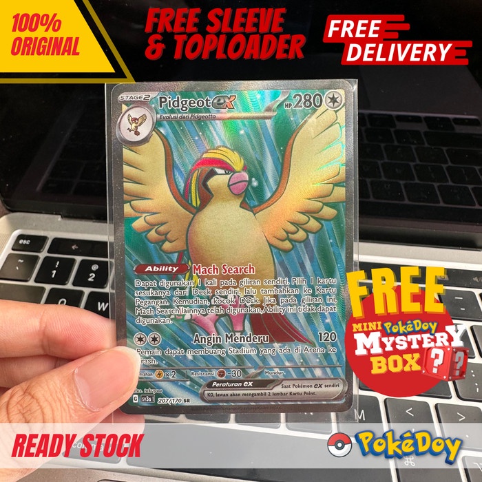 ✅COD Kartu Pokemon Pidgeot Ex Sr 207/170 Kilau Hitam Indonesia Sv3S Tcg Id Terbatas