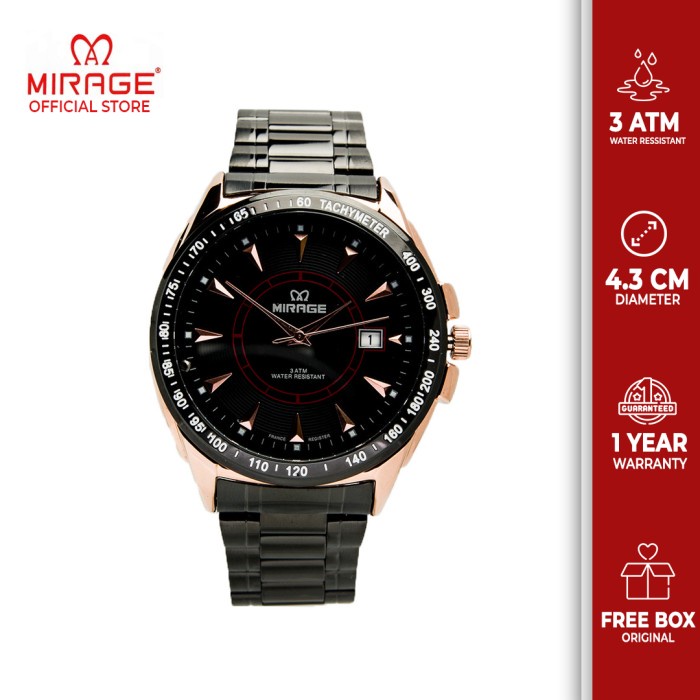 ✅New Ori Jam Mirage Pria Original Hitam Rosegold 7614M Ph Berkualitas