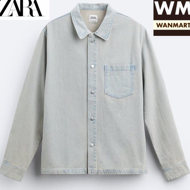 Zara Men Denim Overdye Shirt Jaket Kemeja Pria Lengan Panjang Blue