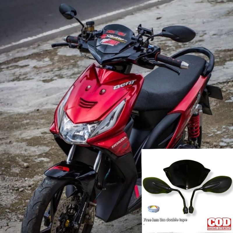 paket variasi visor beat karbu plus kaca spion x1 pnp beat karbu