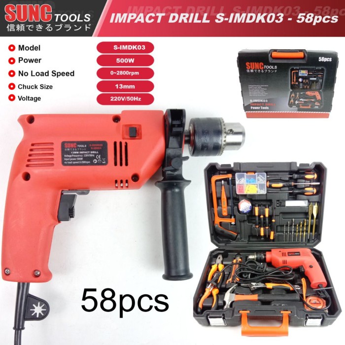 ✅COD Mesin Bor Listrik Set Sunc Tools 13Mm Impact Drill Box Set 58 Pcs Terbaru