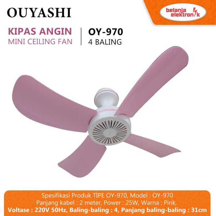 Kipas Angin Gantung Ouyashi Mini Ceiling Fan 4 Baling Baling Oy-970