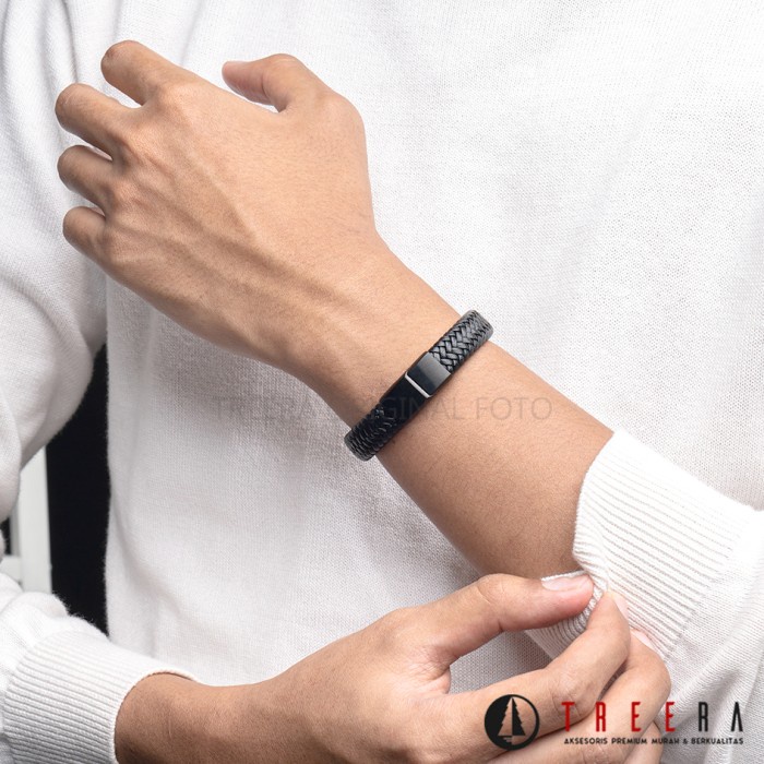 Gelang - Gelang Kulit Pria Hitam Keren