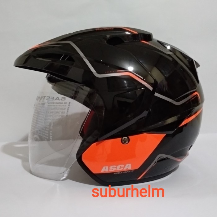 ✅Sale Helm Asca Premier Airmax Black Orange Half Face Double Visor Terbatas