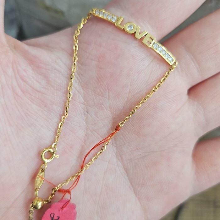 ✨Sale Gelang Serut Millie Molly Ubs Linea Tulisan Love Emas Asli 375 Remaja Diskon