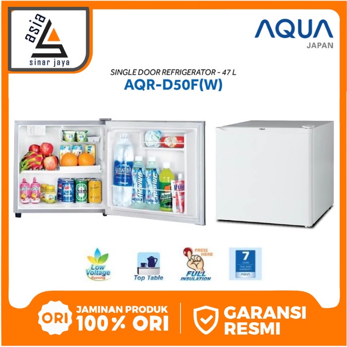 ✨Original Aqua Japan Kulkas Portable Mini Bar Aqr-D50F 47 Liter - Putih Terbaru