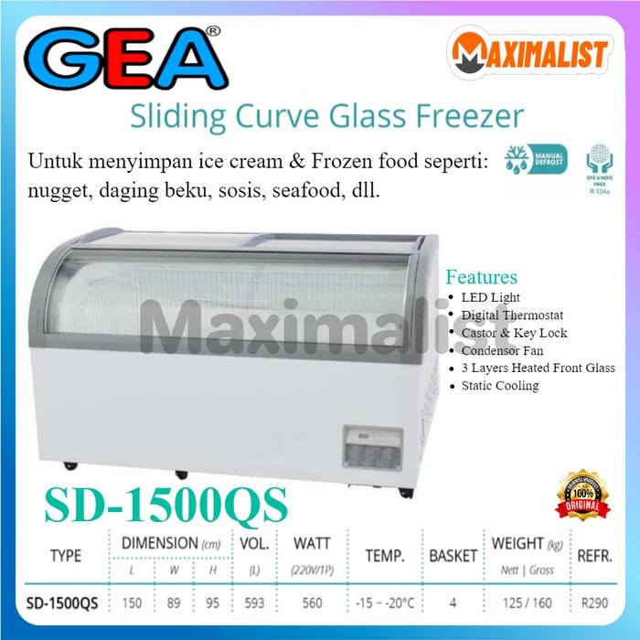 ✨Original Sd-1500Qs Sliding Curve Glass Freezer / Box Pendingin/Pintu Kaca Geser Limited