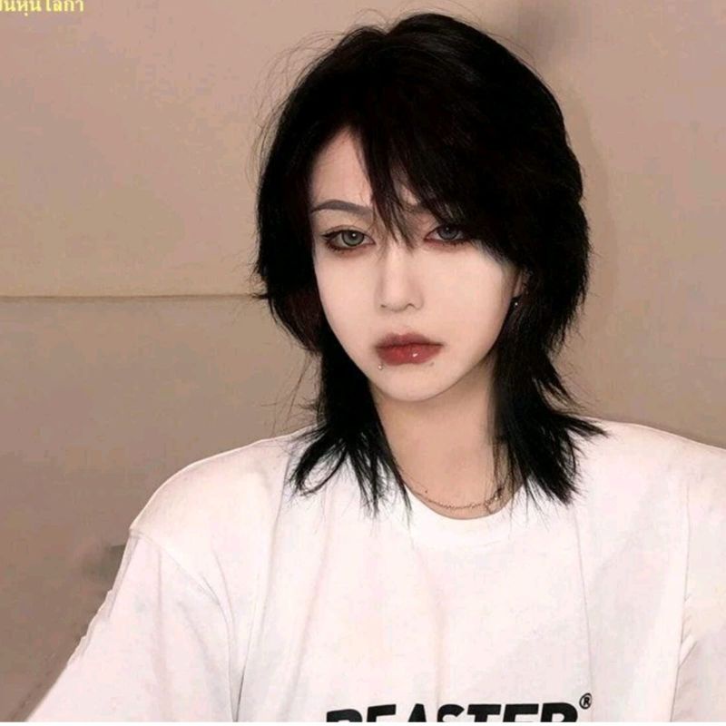 Wig Pria Korea Rambut Pendek Sebahu Rambut Lurus Warna Hitam Pria Korea Tampan Wig Wanita Rambut Lur