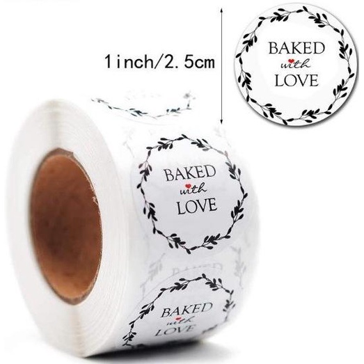 

Ready...Ready...Ready...] Sticker Label / Paper Tag Baked With Love Bulat D 2.5 cm Black Letter