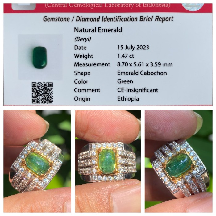 ✨Termurah Natural 1.47Ct Emerald Beryl Zamrud Ethiopia Insignificant Berkualitas