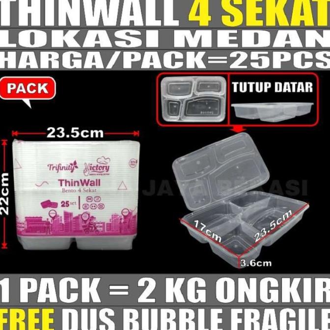

] Thinwall 4 Sekat box 25pcs Food Container Tray Kotak Makan Bento Medan