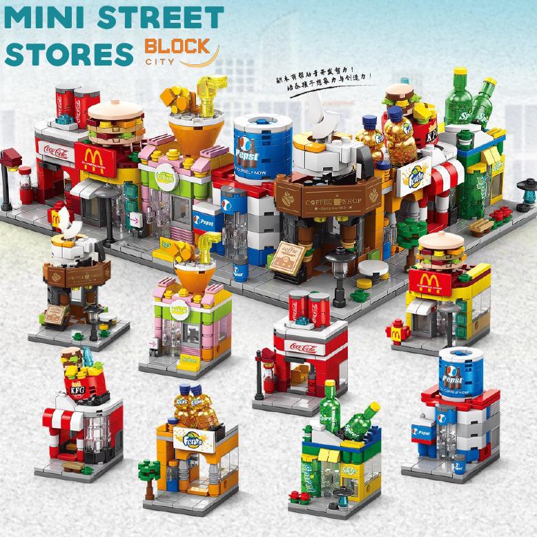 BLOCK CITY / Lele Brothers Koleksi Mini Street City Toko Makanan burger soda coffee shop Store  Bric
