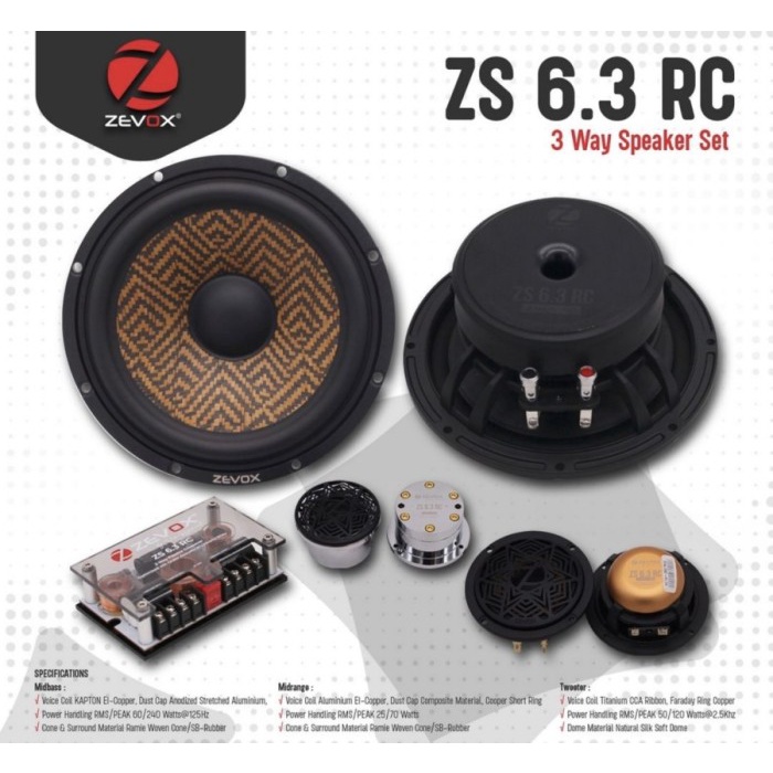 ✅New Ori Zevox Zs 6.3 Rc Speaker 3-Way Component Split 65 Zs-6.3Rc By Vox Limited