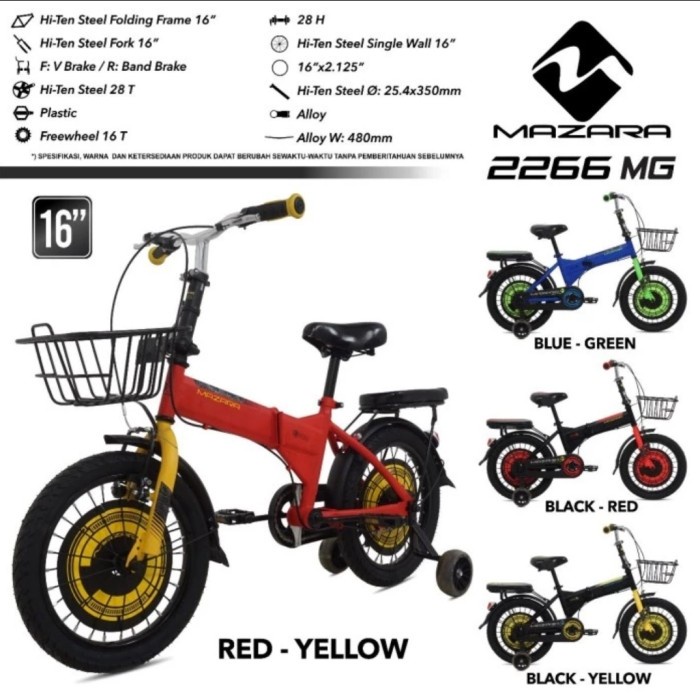 ✨Original Sepeda Lipat Anak 16 Inch Mazara Mz-2266 Mg 2266Mg 2266 Mg Limited