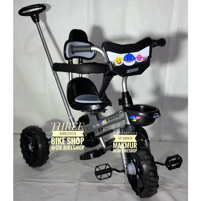 ✨Original Dorongan Bayi Sepeda Roda Tiga Exotic Bany Shark Warna Hitam Berkualitas