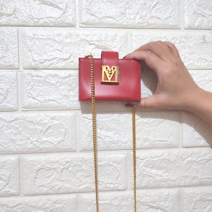 ✨New Mcm Card Wallet Bag Cardcase Chain Red Original Usa Merah Berkualitas