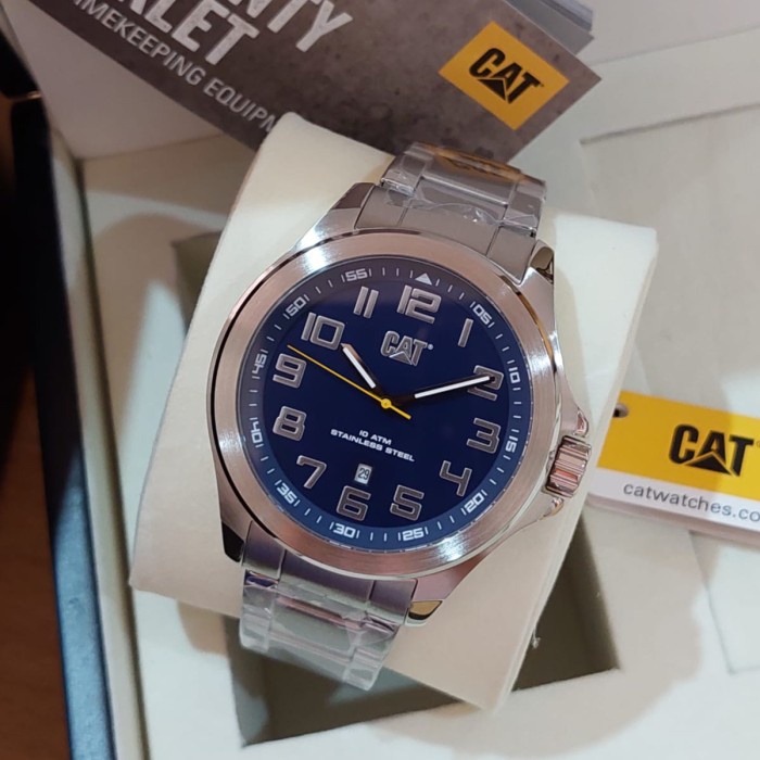 ✨Sale Jam Catepillar Cat Pu.241.11.616 Silver Blue Pria Original Ori Diskon