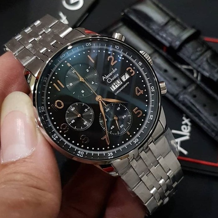 ✨Termurah Alexandre Christie Original Ac6492 Silver Black Jam Pria Original Diskon
