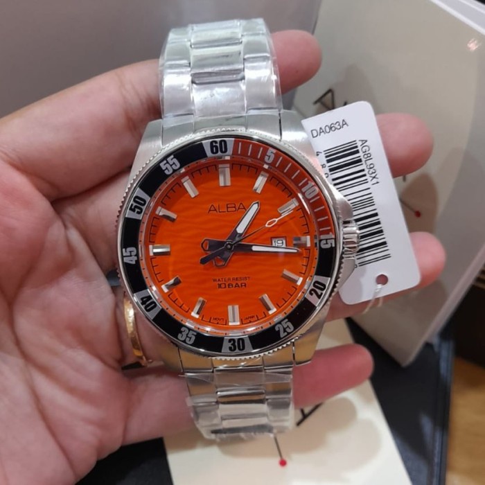 ✨Ready Jam Tangan Pria Alba Ag8L93 Ag8L93X1 Silver Orange Original Limited