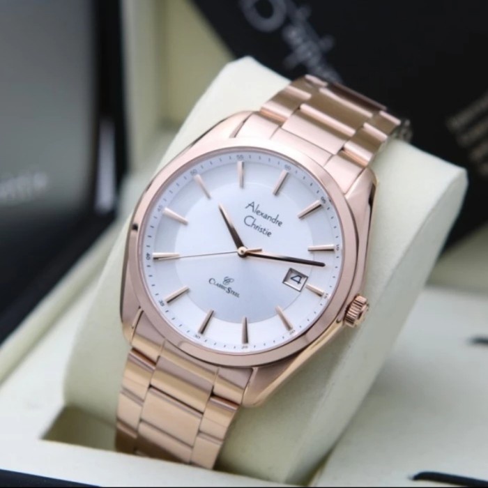 ✨Ready Jam Tangan Pria Original Alexandre Christie Ac8648Md Rosegold Silver Berkualitas