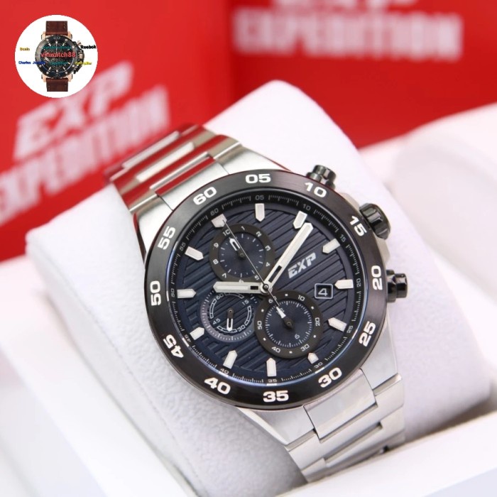 ✨Ready Jam Tangan Expedition Pria E 6848 Original Silver Black Blue Dial Berkualitas