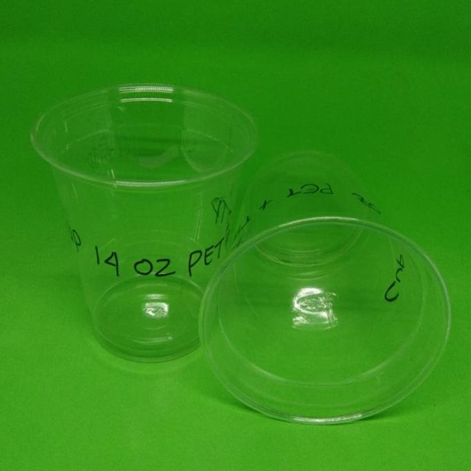Ready oke] GELAS PLASTIK 14 OZ PET+TUTUP DATAR / CUP 14 OZ PET+TUTUP DATAR@50 PCS