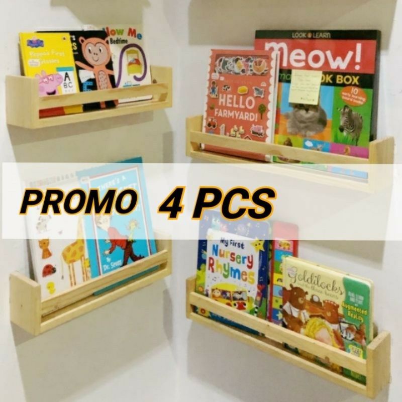 Promo 4 Pcs Rak buku / Rak buku dinding / Rak kayu serbaguna