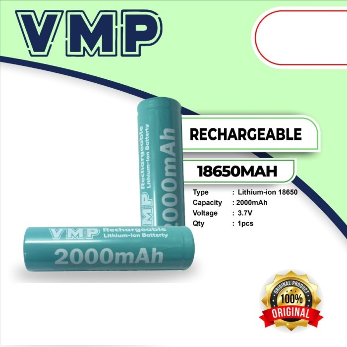 (ORI SALE) VMP Rechargeable Battery 18650 2000mAh Baterai Cas Baterai Senter PROMO